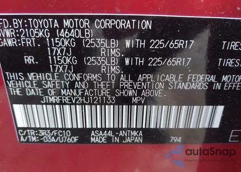 2017 Toyota Rav4 Xle from USA, damaged, VIN JTMRFREV2HJ121133